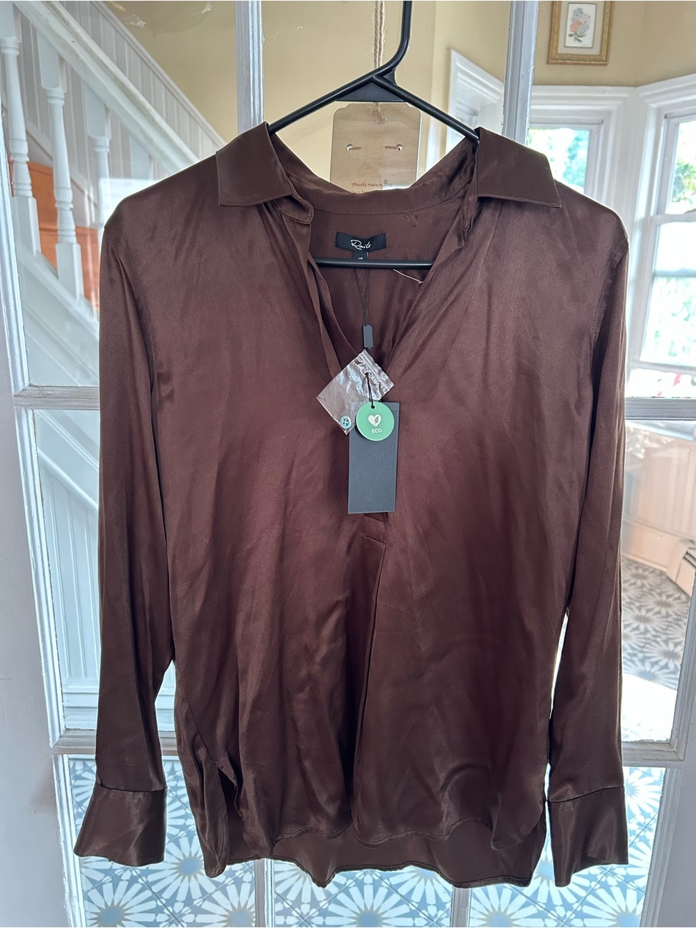 Rails Brown Satin Button-Up Blouse